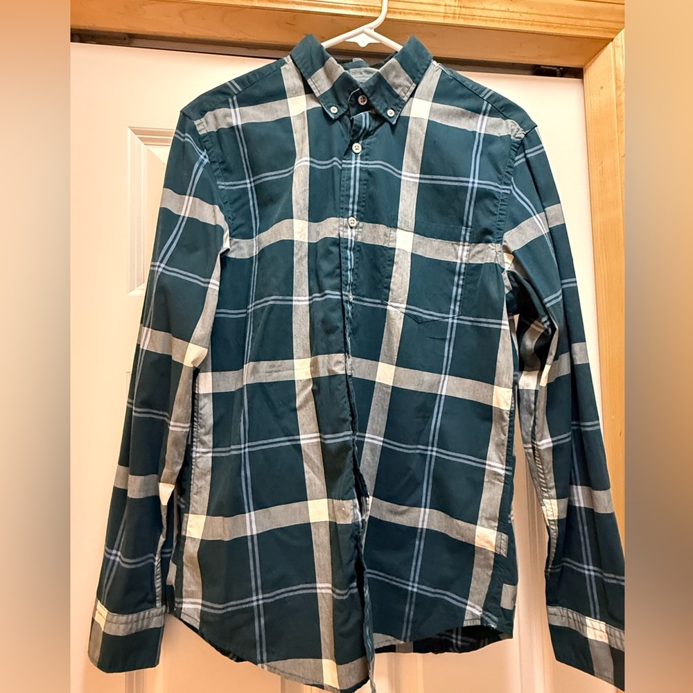Banana Republic Green and White Plaid Shirt